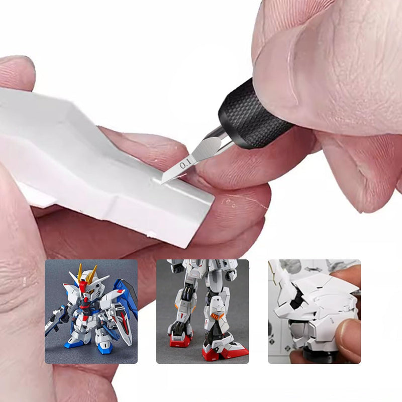 Pro Scribing Tool Kit for Gunpla – 9-Piece Tungsten Carbide Blade Set with 0.15/0.3/0.5mm Chisels, Scribing Tape & Ergonomic Handle – Perfect for HG/MG/RG Models 0.15mm/0.3mm/0.5mm