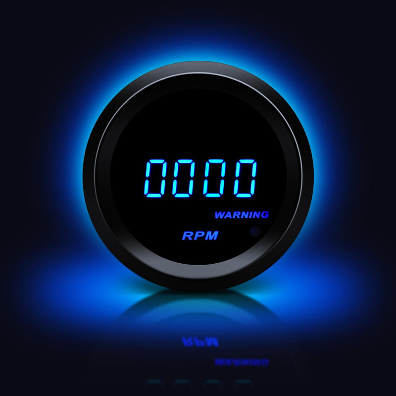 2" 52mm Tachometer Blue Digital LED Tacho Gauge for 12V Car AUTO 4 6 8 Cylinder (Black) Black