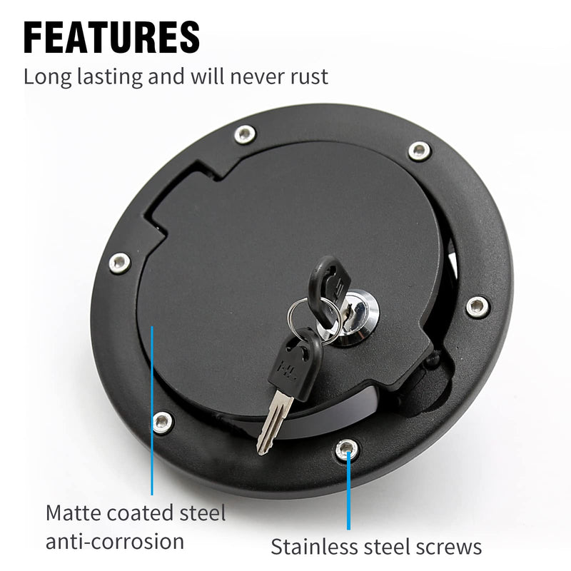 Fuel Tank Filler Cap, Fuel Filler Door Locking Gas Tank Cover, Fuel Filler Door Lock Fuel Cap with keys Replacement for Jeep Wrangler JK Unlimited Rubicon Sahara 2007-2018