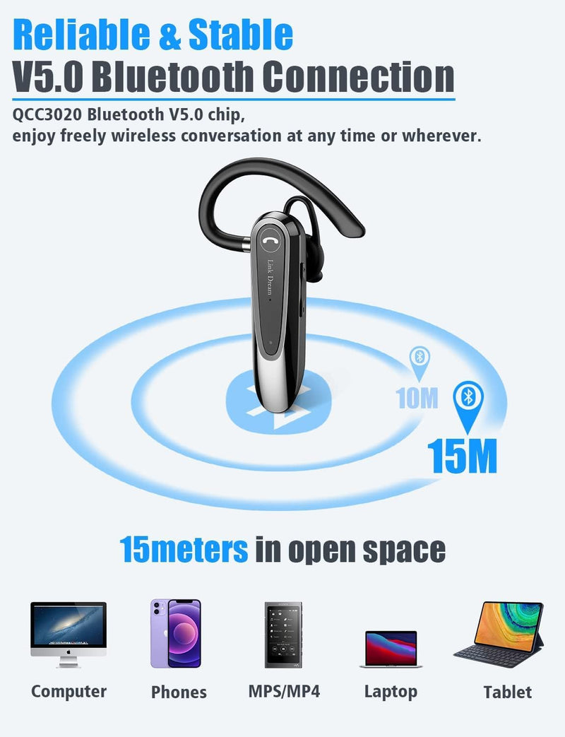 Link Dream 2 Pack Bluetooth Earpiece for Cell Phone with Mute