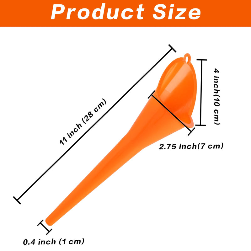 4 Pcs Plastic Long Neck Oil Funnel for Change, Multi-Function Long for Transmission Fluid Automotive Funnels, Car Water Diesel Fuel Kerosene Liquids Engine Oil Funnel Set 4pcs - Orange
