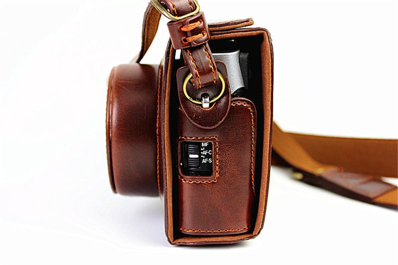 X100 Case, BolinUS Handmade PU Leather Fullbody Camera Case Bag Cover for Fujifilm Fuji X100 X100S X100T Bottom Opening Version + Neck Strap -Coffee Multi-Colored