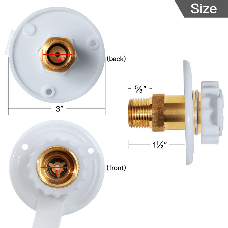 EXCELFU RV City Water Fill Inlet Flange Brass with Check Valve, RV Water Inlet Replacement 1/2" NPT Male, City Water Connection Inlet for RV Camper Motorhome Trailer Marine (White) White