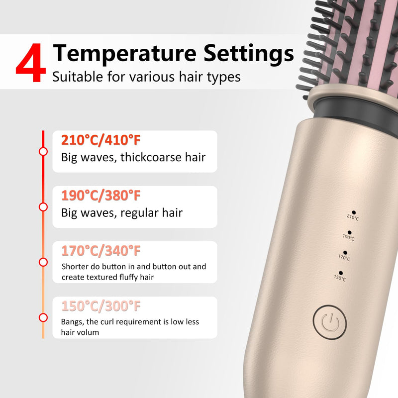 Cordless Curling Brush, 3 in 1 Cordless Hair Curler, Cordless Hair Styler with 4 Temperatures, 7000 mAh USB Rechargeable, Portable Travel Hot Brushes for Hair Styling (Gold) Gold