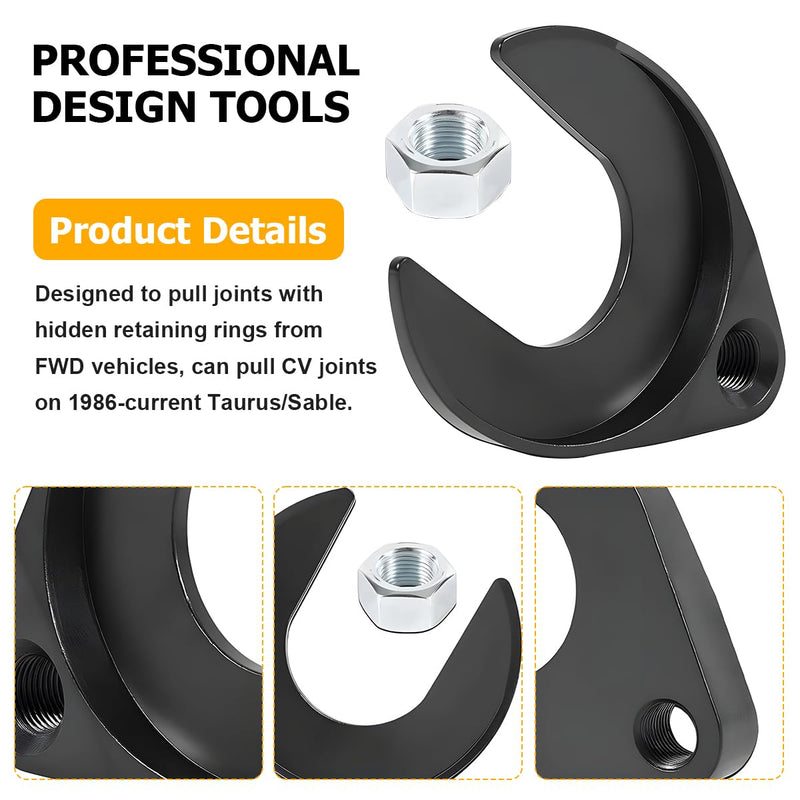 Car Inner CV Axle Puller Removal Tool, 48mm Front Wheel Drive Axle Attachment with Nut, CV Joint Fork Adapter for Slide Hammers with 5/8"-18 Threads, Compatible for Taurus Sable