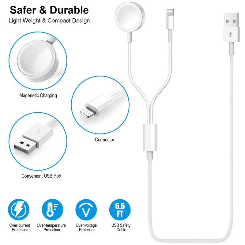 [Apple Certified] 2 in 1 iPhone and Watch Charger 6.6 FT Magnetic iWatch Charging Cable with USB Wall Charger Travel Plug Charger for Apple Watch Series 9/8/7/6/SE/5/4/3/2/1,iPhone 14/13/12/11/Pro/Max 6FT