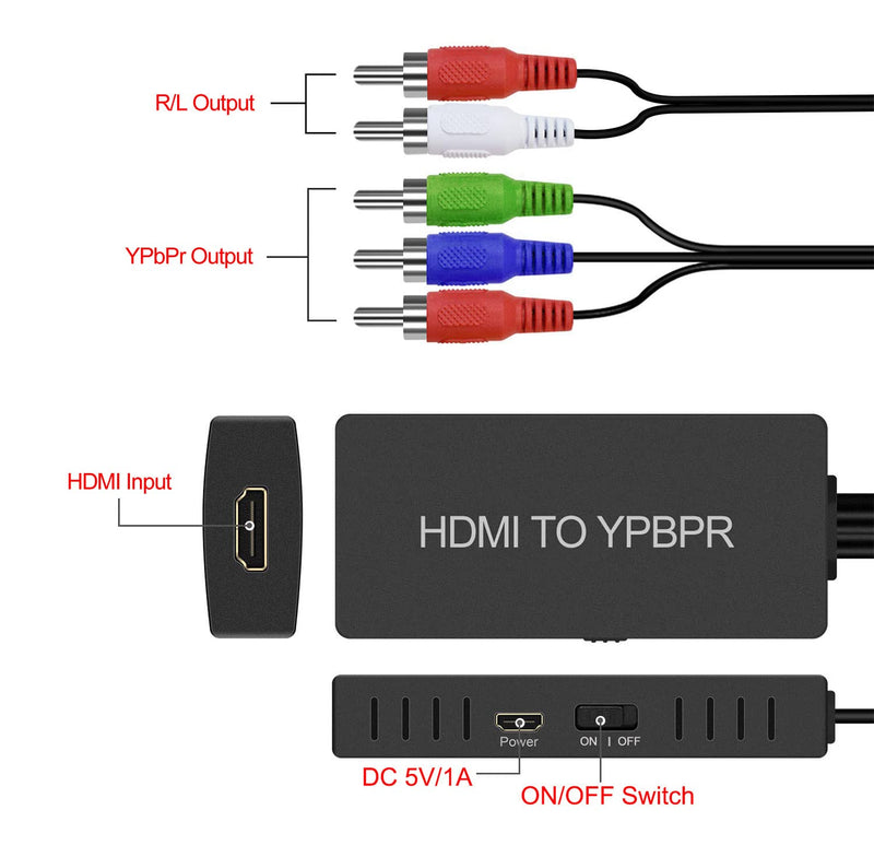 Dingsun HDMI to Component Converter, Convert HDMI Input to Analog YPbPr Video and R/L Audio Signals for Output to TV