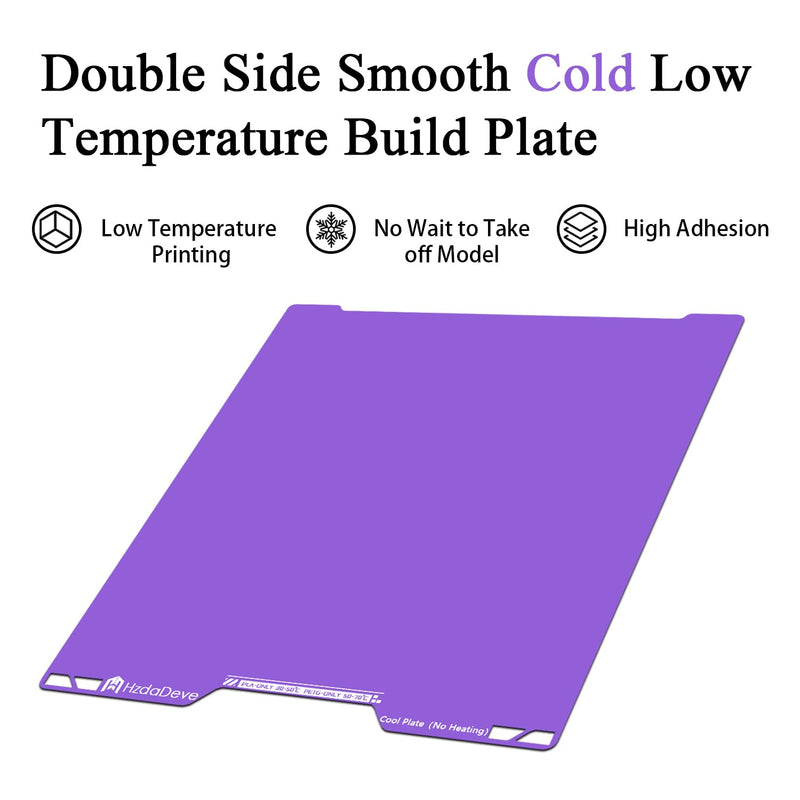 HzdaDeve Upgraded Cool Plate for H2C/A2L Combo No Heating No Glue Low Temperature Cold Build Plate 335x346.5MM Double Sided Smooth Board Sheet Bed PEI Platform for Bambu Lab 3D Printer (Purple) Purple