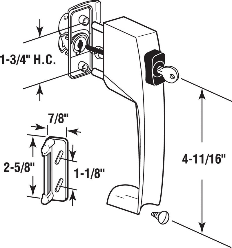 Prime-Line K 5089 Keyed Lock Aluminum Push Button Screen or Storm Door Latch with Tie Down and Key (Single Pack)