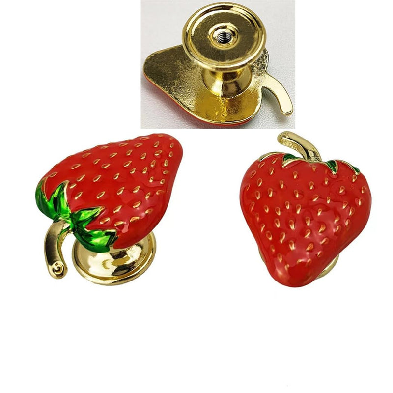 10 Pcs Fruit Strawberry Shape Metal knobs Cabinet Drawer Knob Pull Handle, Furniture Decorative Wardrobe Closet Cupboard Dresser Handles (Red) Red 10