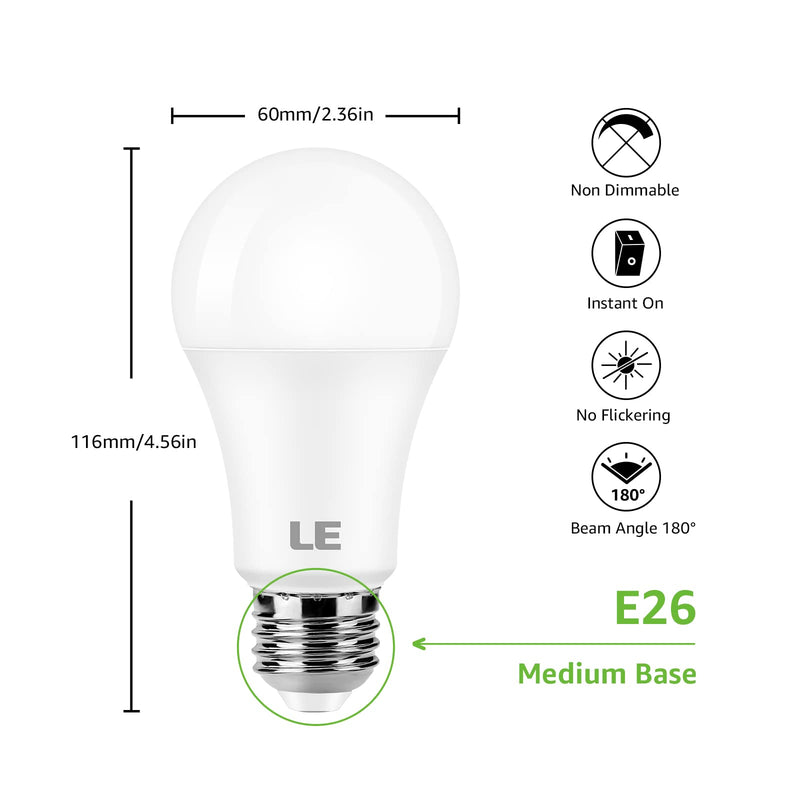 LE 100W Equivalent LED Light Bulbs, 14W 1500 Lumens Daylight White 5000K Non-Dimmable, A19 E26 Standard Base, 10000 Hour Lifetime, Pack of 6 6 Count (Pack of 1)