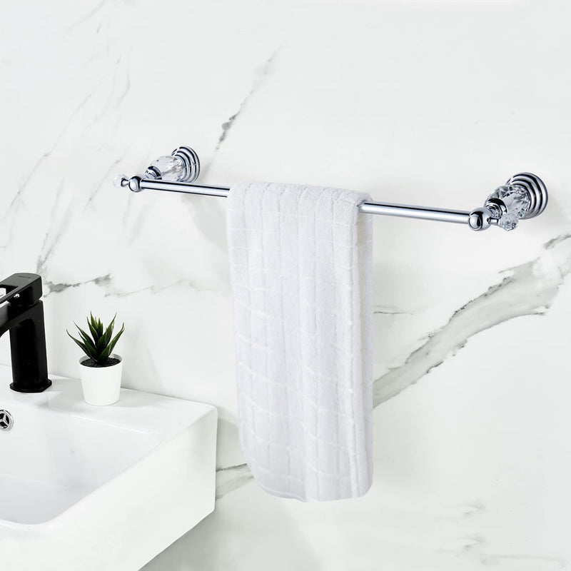 WNEBAHT Crystal Chrome Towel Bar, Silver Adjustable Bathroom Towel Holder Bar, Single Towel Rack Hanger Home Towel Holder Rod for Bathroom Wall Mounted Bathroom Accessory