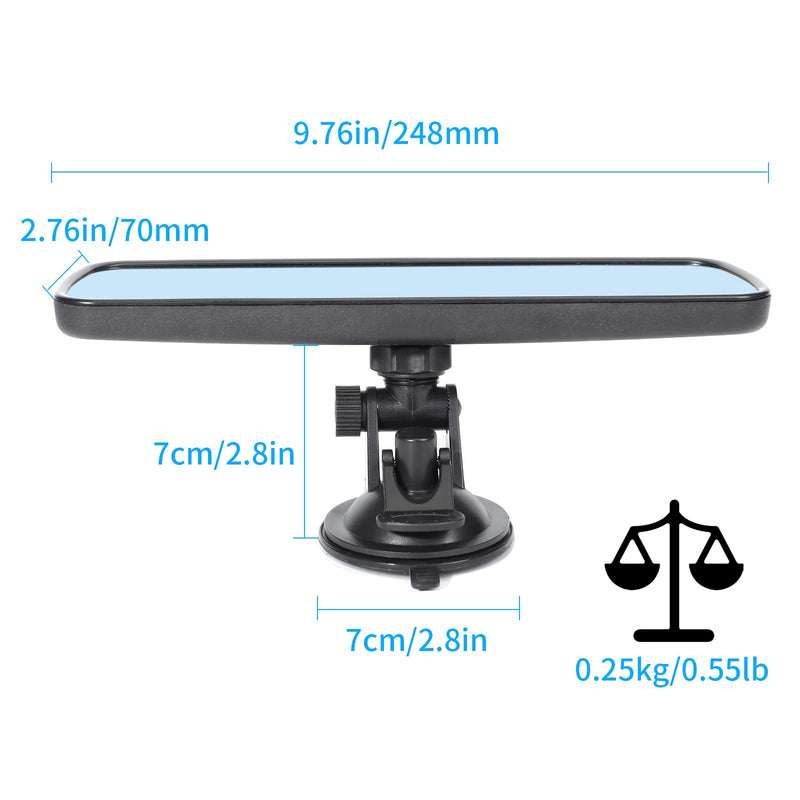Universal Rear View Mirror with Suction Cup - Anti-Glare Interior Mirror for Car, Truck, SUV & Boats - 9.76" (248mm) 12IN Blue