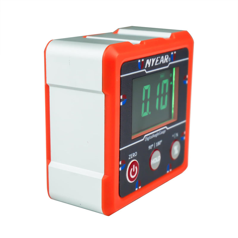 NYEAR Digital Electronic Angle Gauge Type-C Rechargeable, Four sided strong magnet, IP67 waterproof rating, Measures 0-90 and 0-180 Degree Ranges, Measures and Sets Angles or TAN