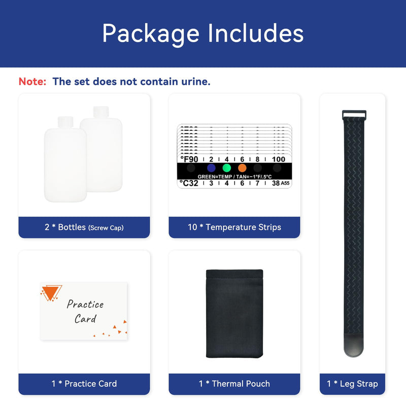 Thinner Urine Test Complete Kit - 3.5oz Translucent Empty Bottle, Non-Falling and Hi-Stretch Leg Strap, Urine Test Thermometer Sticker and Velour Lining Sample Bag, 100ml Urine Bottle Kit | Thinner Size, Non-Slip Silicone Layer, No Burst and Leak, Velo...