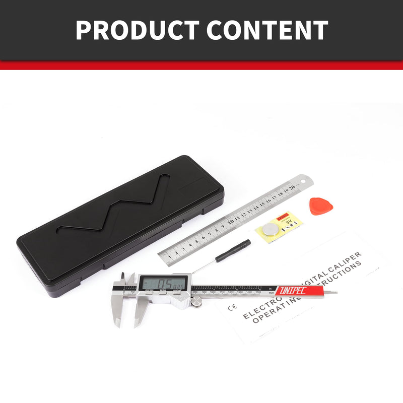 6 inch Stainless Steel Digital Caliper (IP54) & Stainless Steel Rule Set, Easy Switch from Inch/Metric/Fraction, Splash-Proof Protection with Large LCD Display – DIY/Household IP54 6"