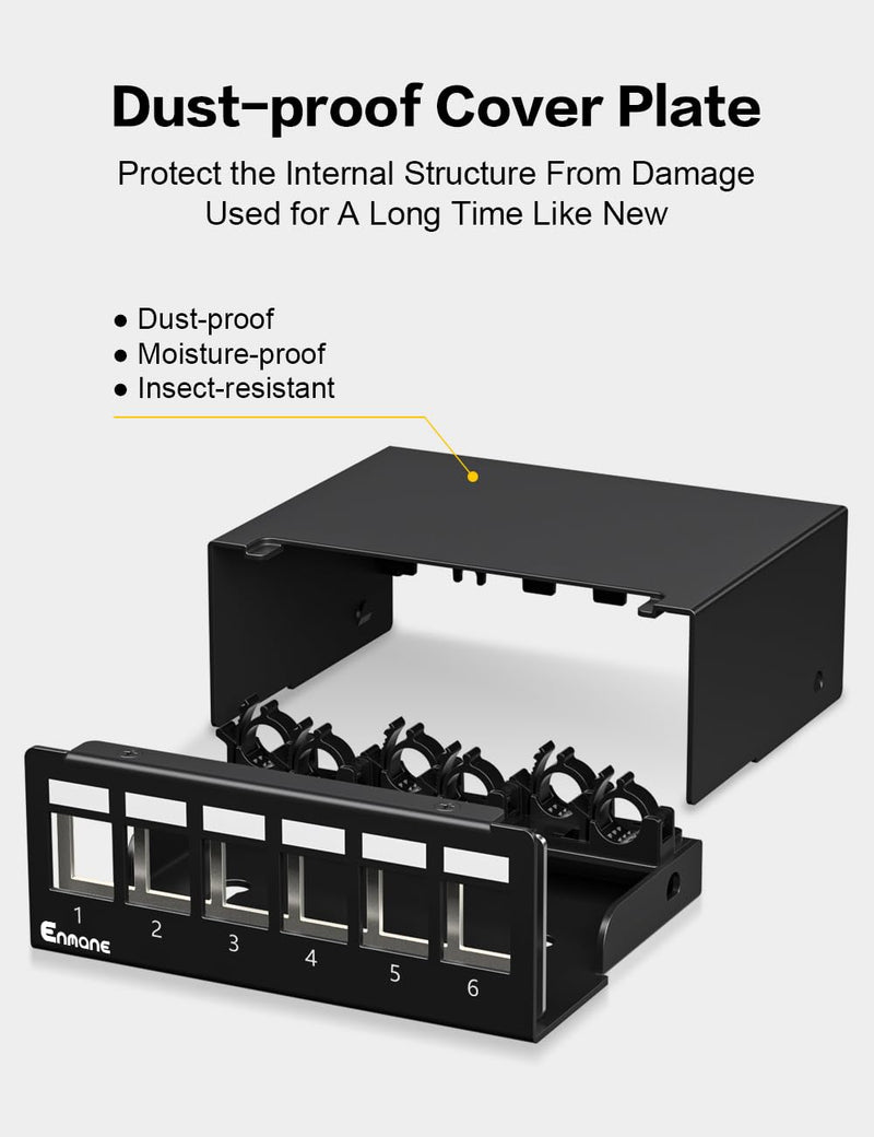 6 Port Patch Panel Blank Keystone Patch Panel STP&UTP Compatible with LC/SC/ST/FC/USB/HDMI Keystone Jack for Desk Mount Home Ethernet Termination Box 1u 6Port