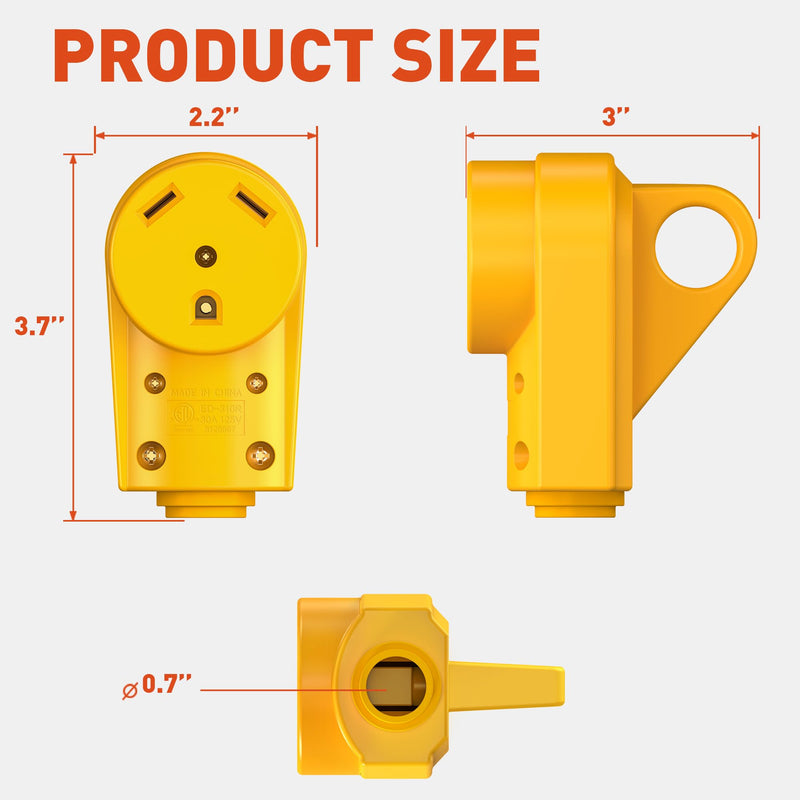 SnowyFox RV 30 Amp Female Replacement Plug - Heavy Duty 30 Amp RV Plug Receptacle with Ergonomic Handle, Designed to Accommodate Wire 30F Plug