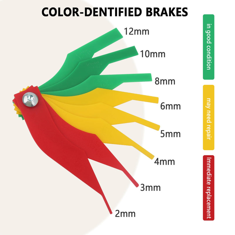 8PCS Brake Pad Measuring Tool,Color Coded Brake Pad Gauge with Metric & SAE Size,Durable Nylon Brake Pad Thickness Gauge Automotive Tool for Quickly Measure Disc & Drum Brake Pad
