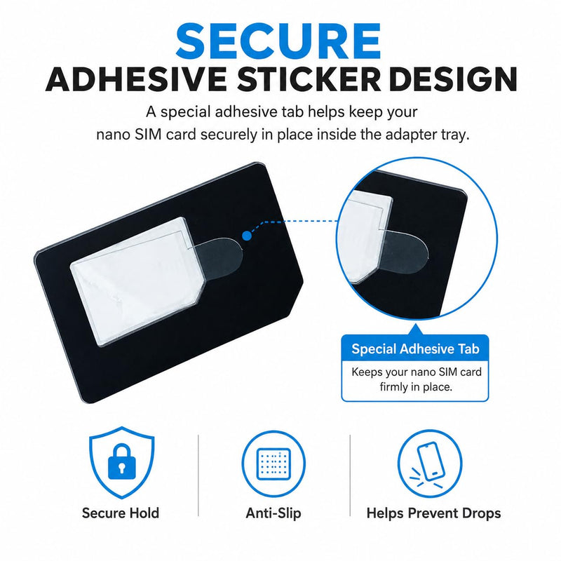 Sim Card Adapter Nano Micro - Standard 4 in 1 Converter Kit with Steel Tray Eject Pin (Black) Black