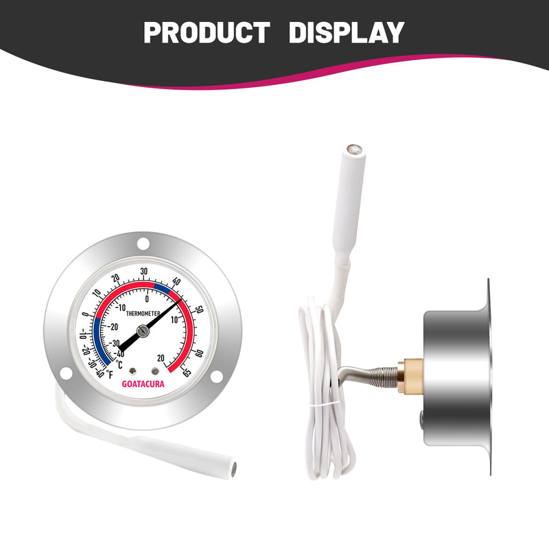 Vapor Capillary Refrigeration Thermometer, Stainless Steel Flanged Panel Mount, 2" Dial Size, 48" Capillary, -40-65 Deg F/-40-20 Deg C