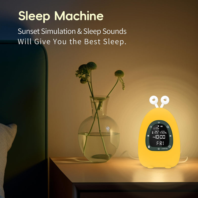 Sunrise Alarm Clock Wake Up Light, White Noise Sound Machine with 20 Soothing Sounds, 10 Night Lights, Bluetooth Speaker/Temp & Humidity/Rechargeable, Dimmable Clock Gift for Baby Kids Adults Dark Green Small