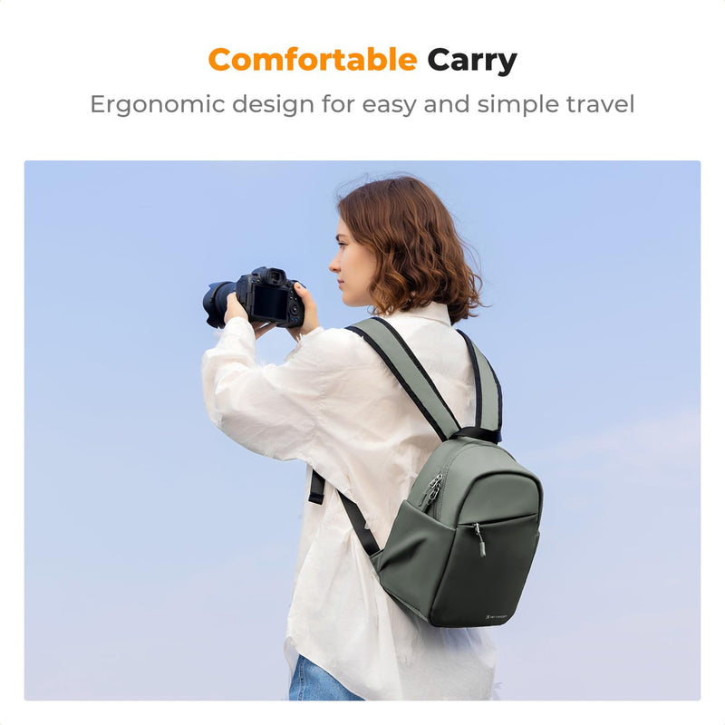 K&F CONCEPT Camera Backpack, Lightweight Compact Camera Bag 5L | Water-Resistant, Dividers, 9.7in Tablet Compartment, Quick Access, Street & Urban, Men & Women, for Canon/Nikon/Sony, Green Green-02 Backpack-5L