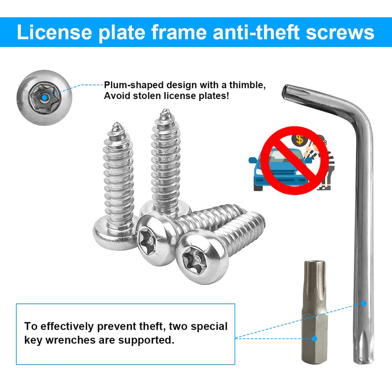 YALOK Anti Theft License Plate Screws Kits- Rustproof Stainless Steel Car Tag Plate Mounting Hardware, M6 (1/4") Tamper Proof Fastener Nut, Caps Cover for Front Rear Frame Holder Mounting（AT-Silver/4） 4PCS AT-Silver