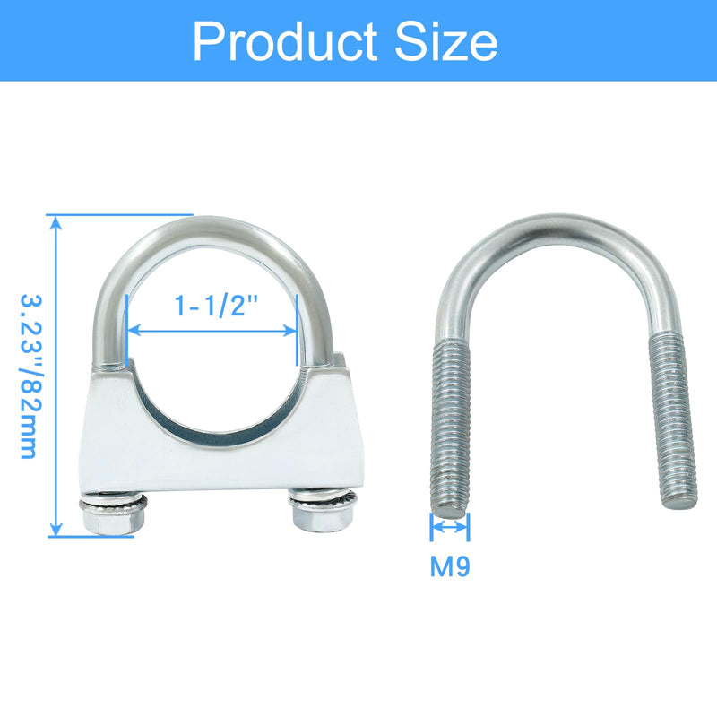 1-1/2'' U Bolt Muffer Exhaust，Heavy Duty Exhaust Clamp with Saddle Style U-Bolt Pack of 2 1-1/2''