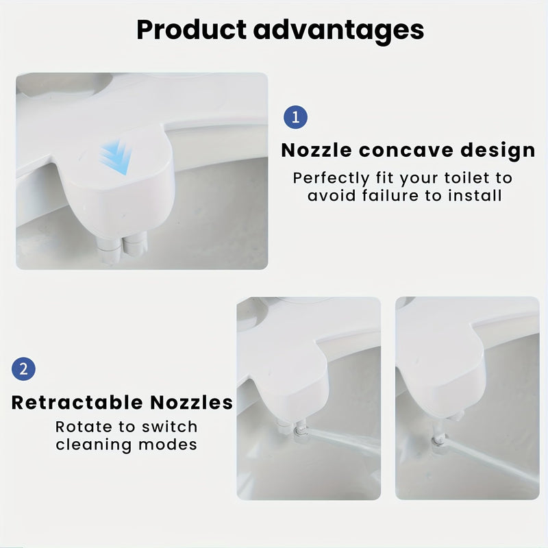 Ultra-Slim Bidet Toilet Attachment, Self-Cleaning Retractable Dual Nozzle (Rear & Feminine Wash), Non-Electric Bidet for Toilet with Adjustable Water Pressure, No Seat Gap, Easy DIY Install (White)