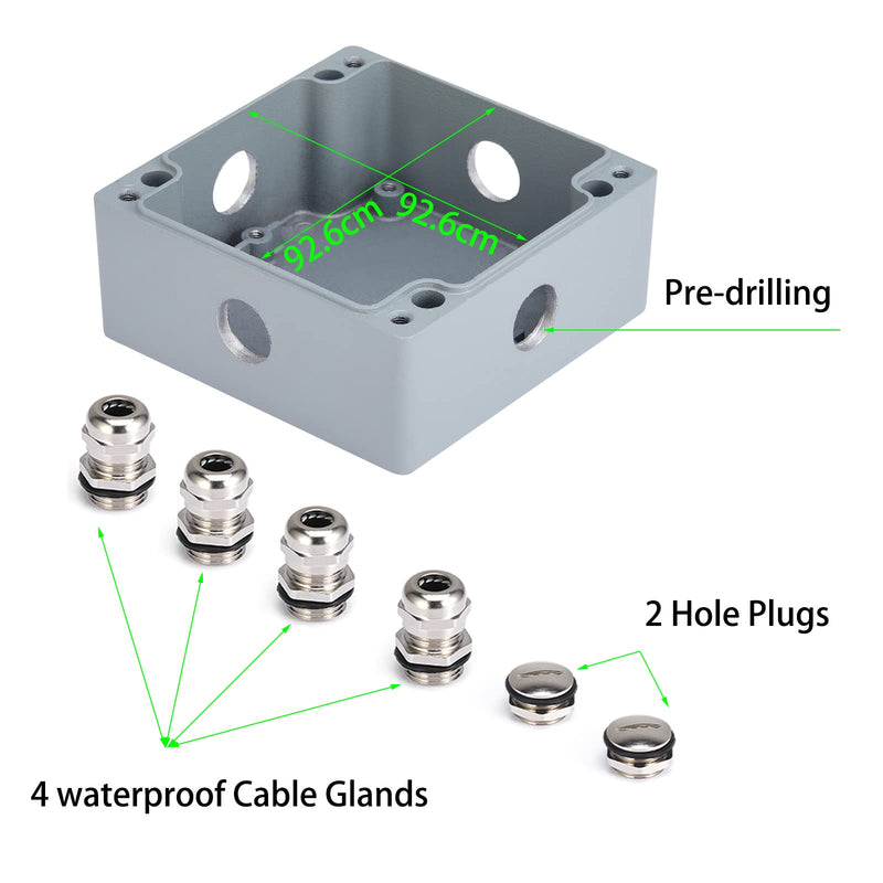 100x100x60mm Aluminum Metal Waterproof Junction Box, Universal Industrial Structure IP66 explosionproof Pre-drilled Electric Project Box 3.9 * 3.9 * 2.4 inch for Outdoor and Indoor Using
