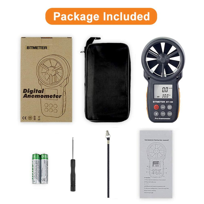  [AUSTRALIA] - BTMETER BT-100 Handheld Anemometer, Digital Wind Speed CFM Meter Gauge Air Flow Velocity Tester for HVAC Shooting Drone, Wind Chill, 14℉-113℉ Wind Temperature BT-100 Anemometer