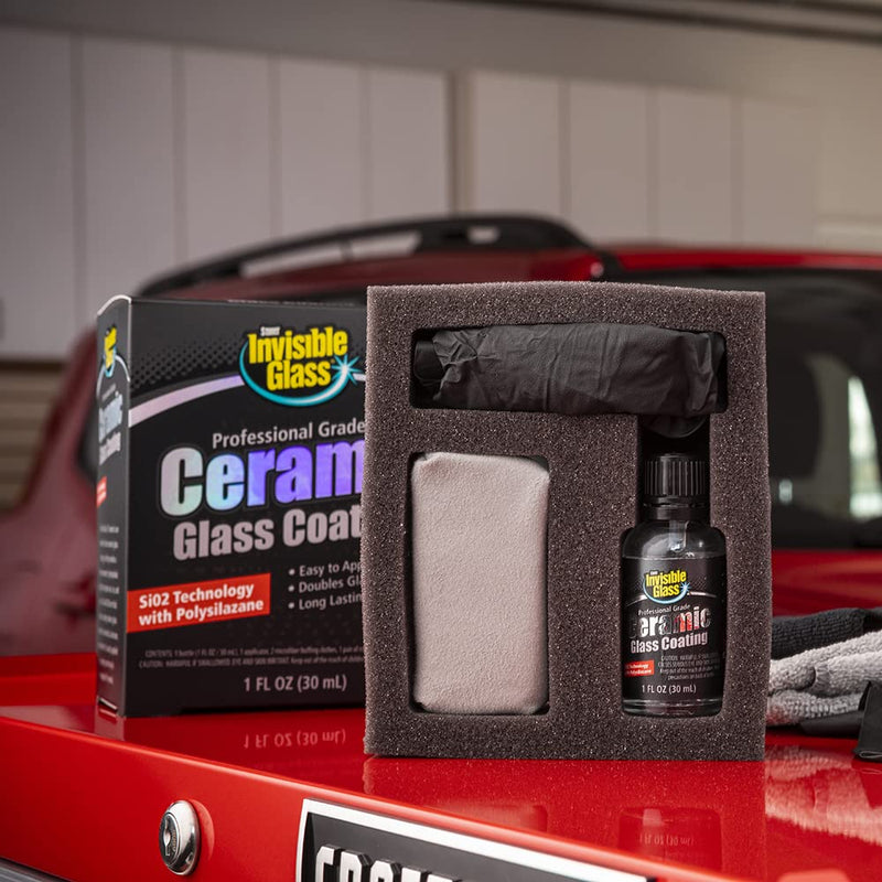 Invisible Glass 95151 Professional Grade Ceramic Glass Coating Kit Provides Long-Lasting Heat Resistant Hydrophobic Protection From Scratches, Chemicals, and Weather - Repels Rain, Ice and Snow, 30 mL