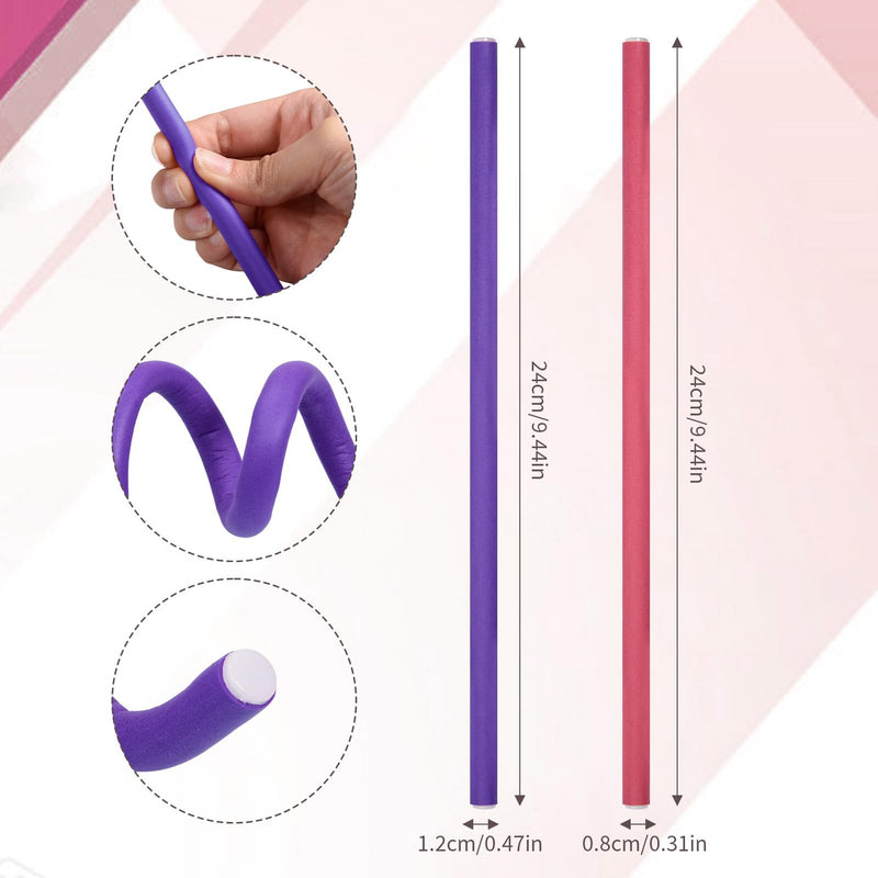 20 PCS Flexible Hair Curler, 9.45" Bendy Hair Rollers, Durable Foam Curler Roller, Heatless Curlers for Long, Short Hair, DIY Sleeping Styling Hairdressing, Hair Salon (Pink&Purple) Pink&Purple