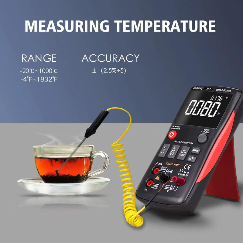 240 * 240 Resolution with 9999 Counts Multimeter, Professional Digital Multimeter for Home Inspection & Outdoor Use，-4°F to 1832°F Temp Range（Blackish red）