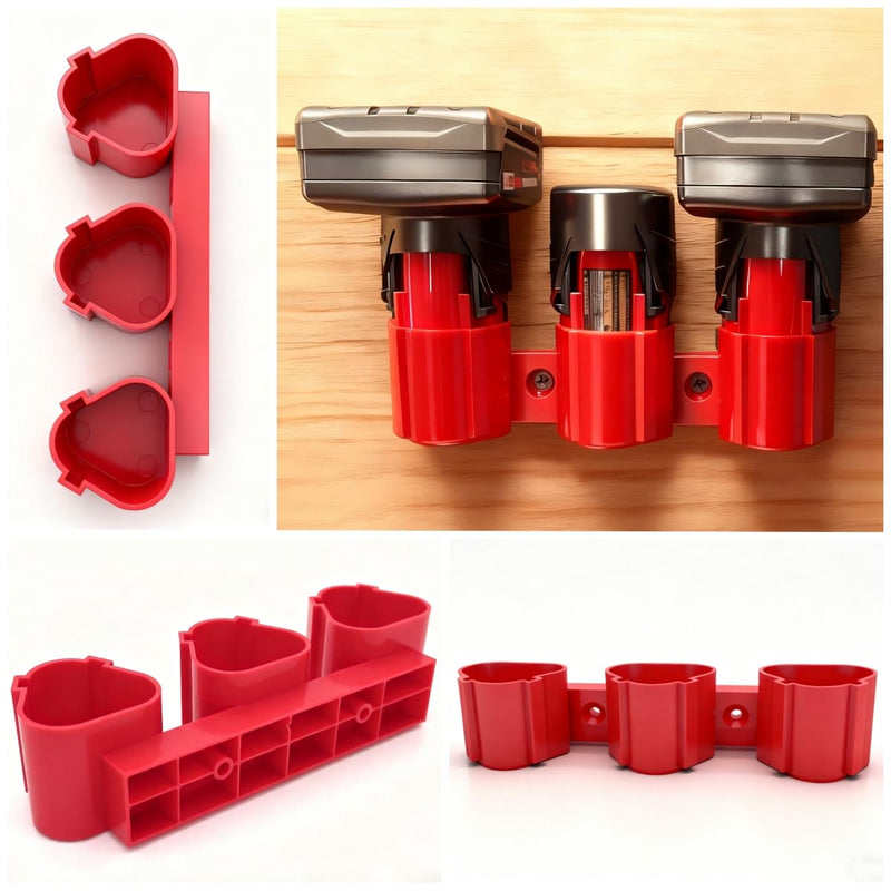 Battery Holder and Tool Holders Compatible Milwaukee M12 12V Wall Mount Plastic Hanger Battery Drill Tool Storage for Shelf Work Van Toolbox with 22 Screws
