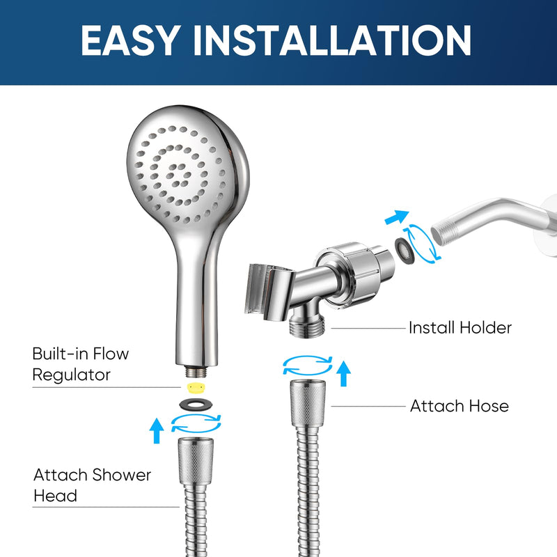Cobbe All Metal Shower Head with Handheld - Solid Stainless Steel High Pressure Showerhead & Spray Wand Combo, Heavy Duty Leak-Proof Design, Water Saving Eco-Flow (Mirror Polished) Chrome