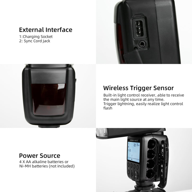 PHOTOOLEX Camera Flash Speedlite FK310, GN33 LCD Display, Manual S1/S2 | Universal single-contact hot shoe for Canon Nikon Sony Fujifilm Olympus. 8-level power. Metal mount