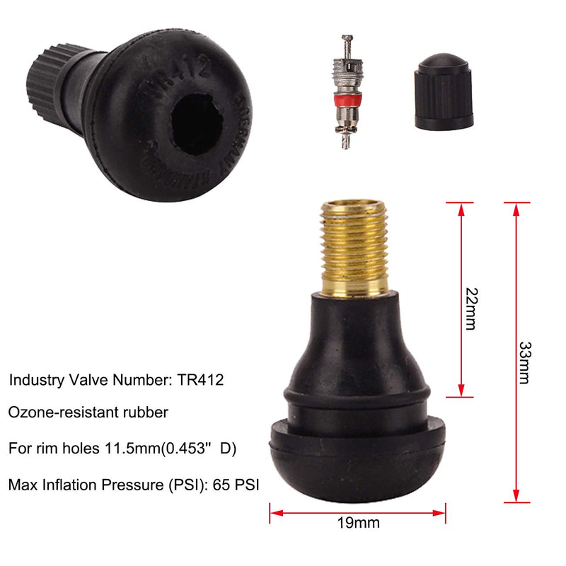 Febrytold Tire Valve Stem Tool Remover & Installation, 6 Pcs TR412 Snap-in Valve Stems with Valve Stem Cores, 1 Pcs Single Head Tire Valve Core Remover Installer Tool (14 Pcs) 14 Pcs