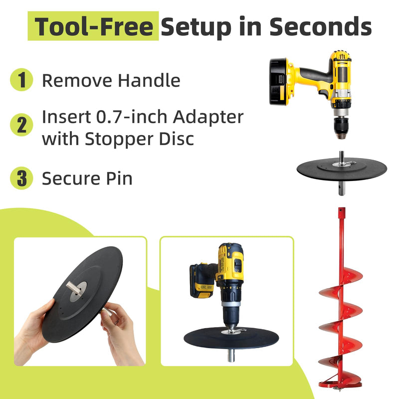 Ice Fishing Auger Drill Adapter, 1/2" Drill Chuck, 9.1" Auger Stopper Disc | for Eskimo, for StrikeMaster Mora Hand Augers, 1/2" Drill Chuck, 9.1" Stopper Prevents Auger Dropping Through Ice