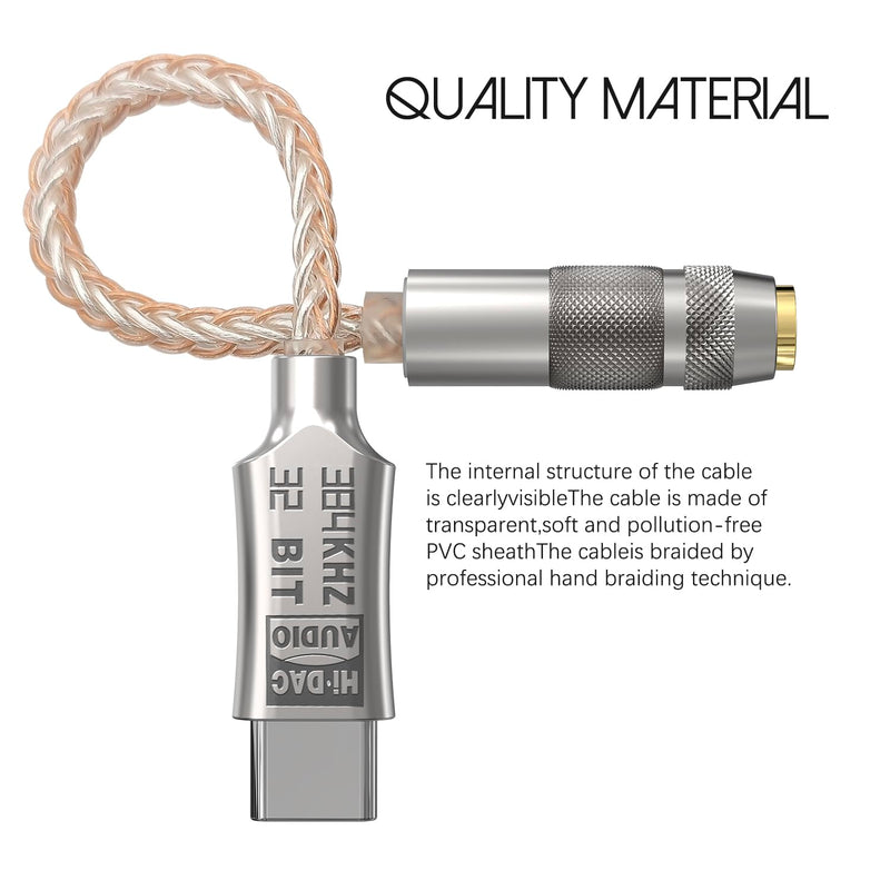 Hi-Res Lossless USB C to 3.5mm Audio Adapter Soundcard, 32bit/384Khz Audio Decoding Transceiver, Supports Wire Control, Microphone, Cellphone Headphone DAC for MacBook, Surface, Sony, and More
