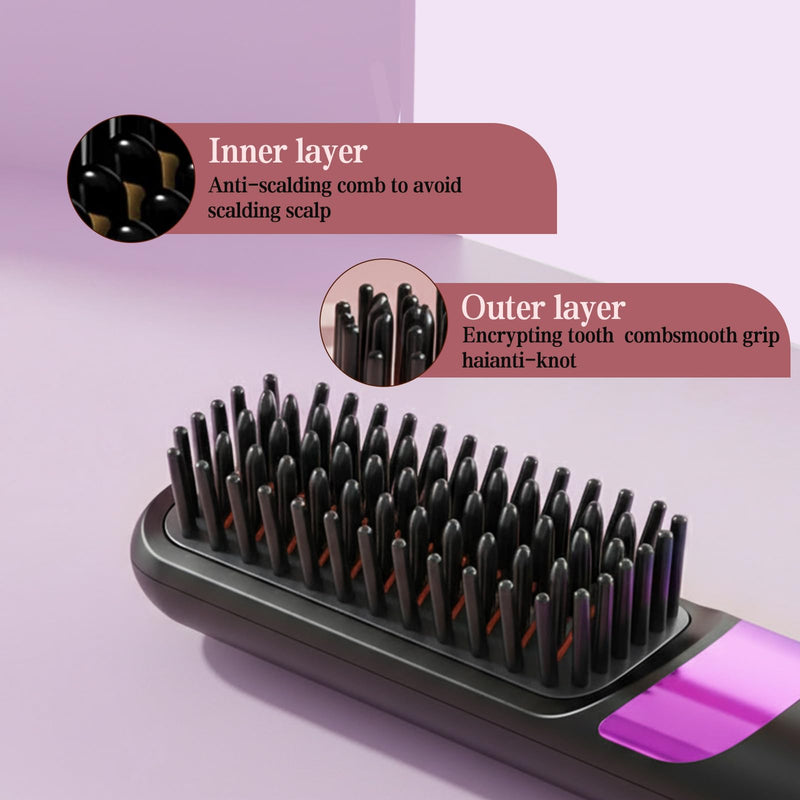 Go Brush Pro UK Cordless Hair Straightener Brush, Black | Rechargeable Ceramic Styling / 4 Heat Modes / LED Display / Portable for Travel & Daily Touch-Ups