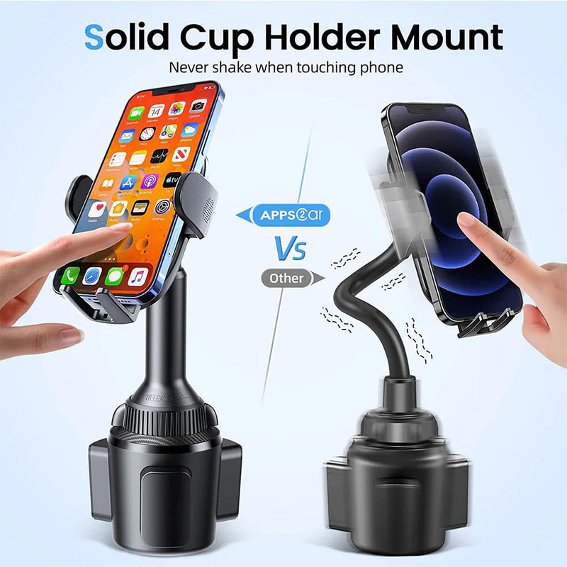 APPS2Car 15W Qi Fast Wireless Car Charger Solid Cup Holder Phone Mount | Quick Extension Adjustable Long Arm & 360° Rotation, Fits 3"–4" Round Cup Holders, Works with Cases ≤ 4 mm