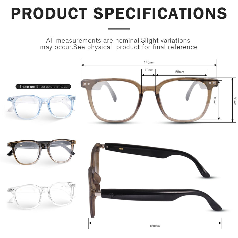 AI Smart Glasses for Men & Women, AI-Powered By Translation, Noise Reduction, Open Ear Audio Mic & Speakers, Translation Glasses with Color-Change Lenses, Support 169 Languages, Business/Travel(Brown) GS07 AI version smart glasses-Brown