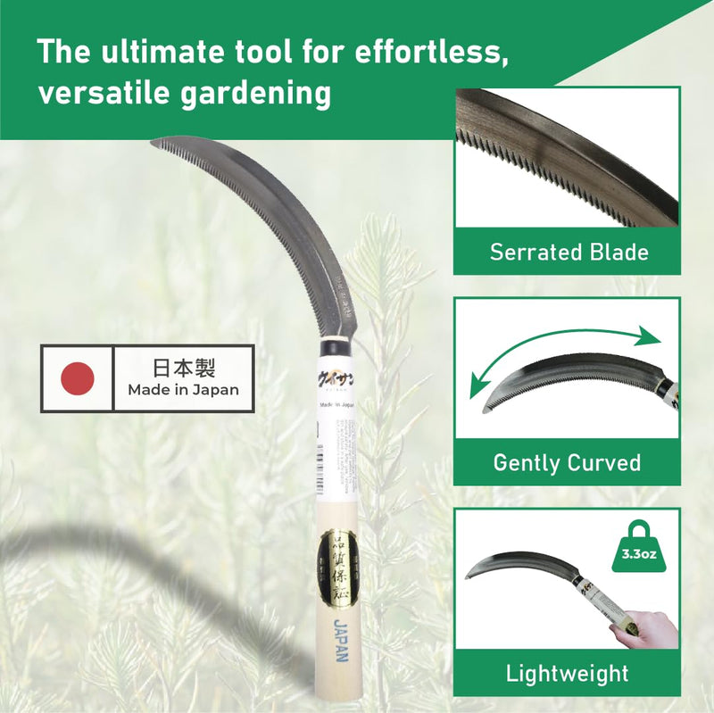 Japanese Serrated Sickle for Gardening - Compact & Lightweight, Wooden Handle (Set of 3) Set of 3