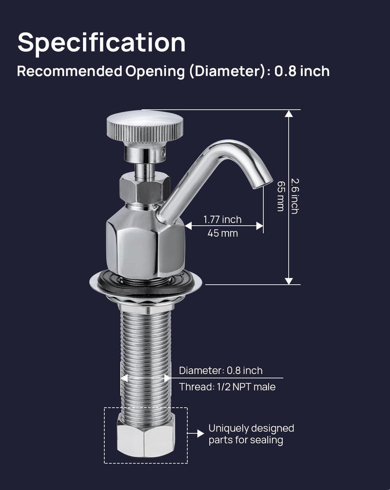 Commercial Dipper Well Faucet Replacement, Brass Construction, 0.5 GPM Constant Flow, 1/2" NPT Thread, Deck Mount Single Hole Small Faucet, For Coffee Shops, Ice Cream Shop, Wet Bar, RV Sinks