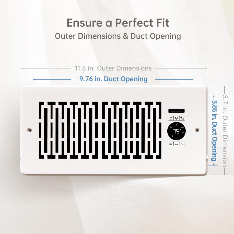 Smart Register Booster Fan Fits 4" x 10" Register Holes, 10-Speed Quiet Vent Fan Booster, Smart Thermostat Control for Improves Heating and Cooling with Remote for Floor or Wall Vents 4" x 10" Coconut White