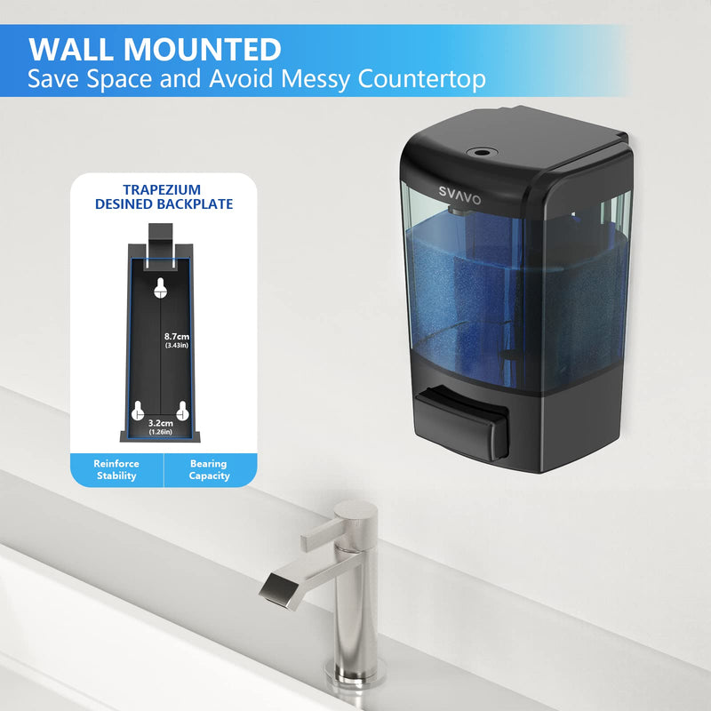 SVAVO Wall Mounted Soap Dispenser Kitchen Bathroom Manual Soap Dispenser Refillable Hand soap Dispenser for Liquid Contianers Shampoo Gel Chamber for Household Commerical 23.7oz (700ml) ABS Black