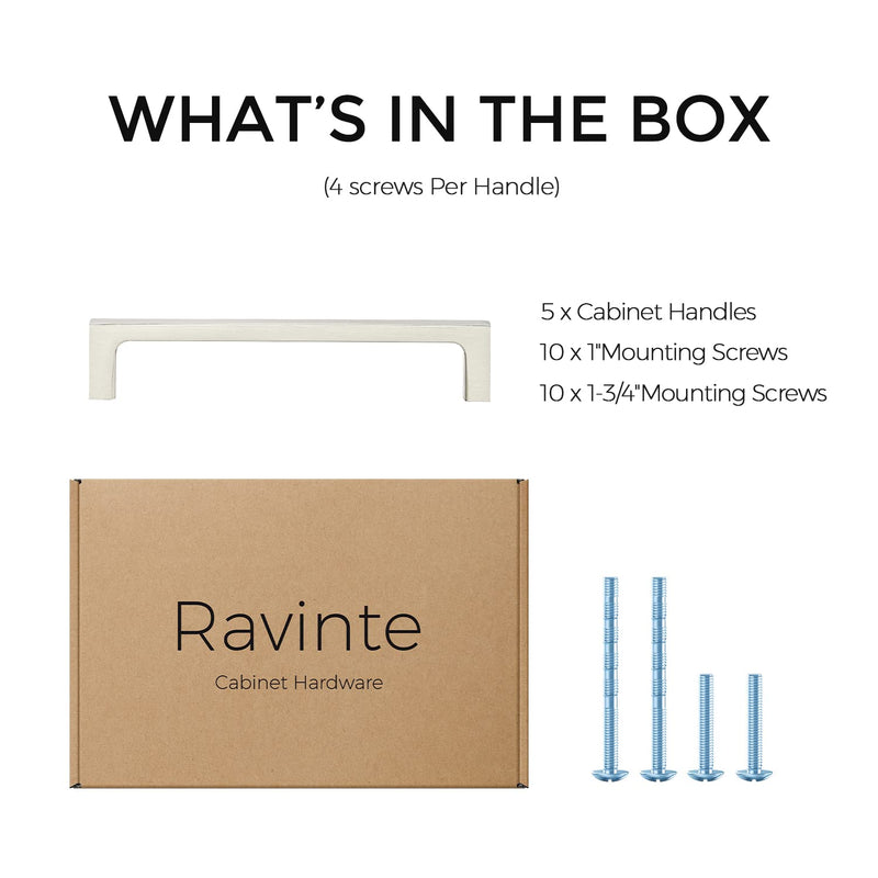 Ravinte 5 Pack Solid 5 Inch Kitchen Square Cabinet Handles Brushed Nickel Pulls Drawer Pulls Kitchen Cabinet Hardware Handles 5 Inch Hole Center