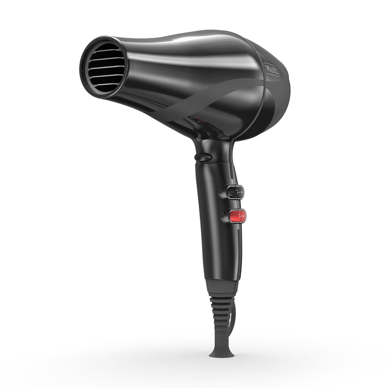Wahl Pro Keratin Dryer - Black, 2200 Watt, Ionic Reduces Static and Frizz, Keratin Infused tourmaline Coated Grille, 3 Heat and 2 Speed Settings, Concentrator and Wide Nozzles